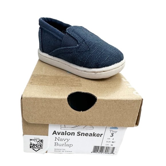 Toms Avalon Sneaker Navy Burlap Tiny 3 in Original Box, Unisex, Pre-Owned - Picture 1 of 6